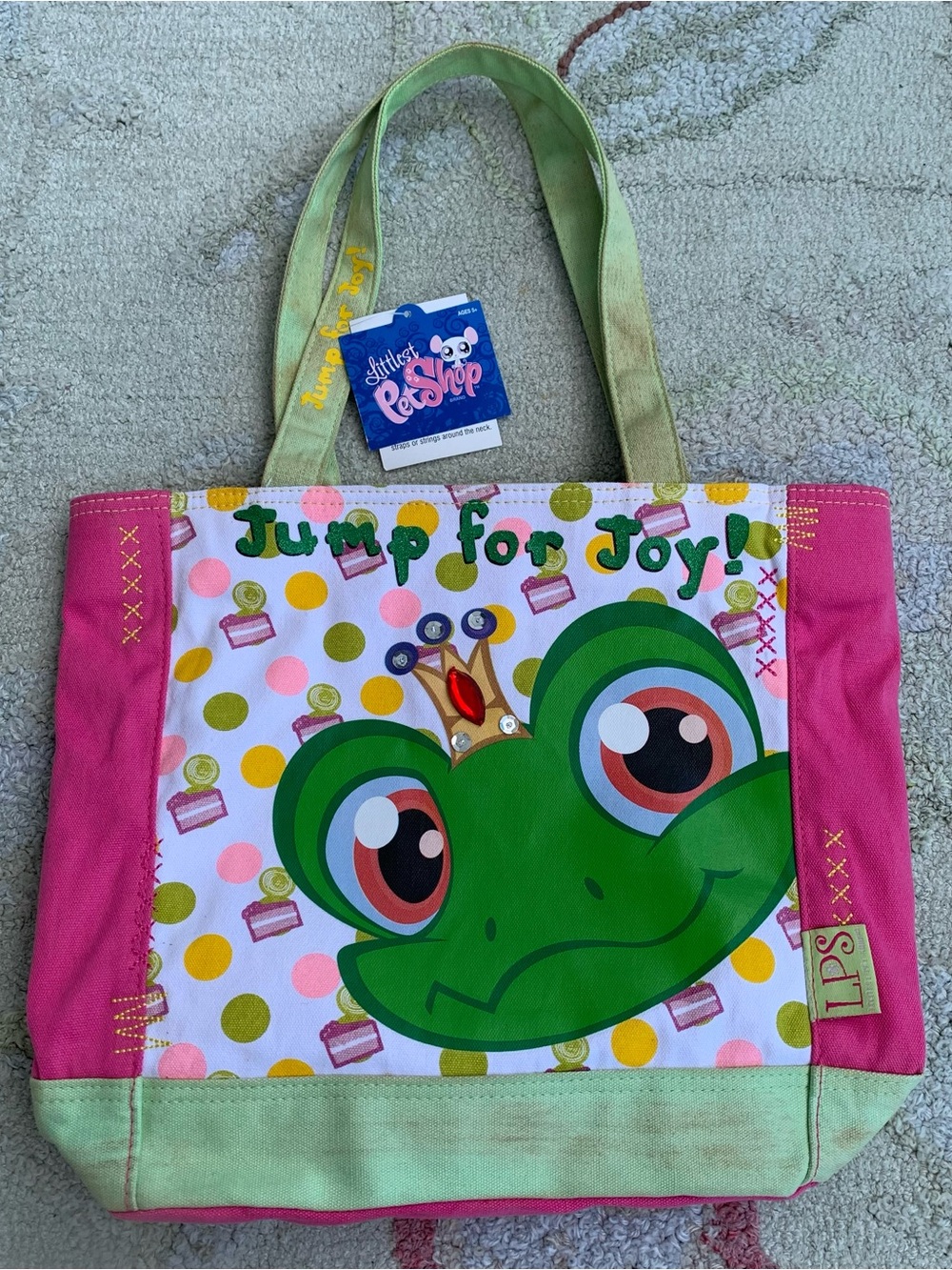 Vintage Hasbro Littlest Pet Shop "Jump for Joy!" Frog Canvas Tote Bag